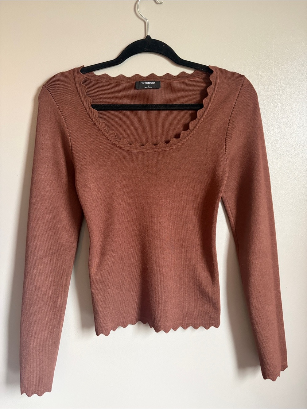 Dry Goods Rust Scalloped Hem & Neck Long Sleeve Top